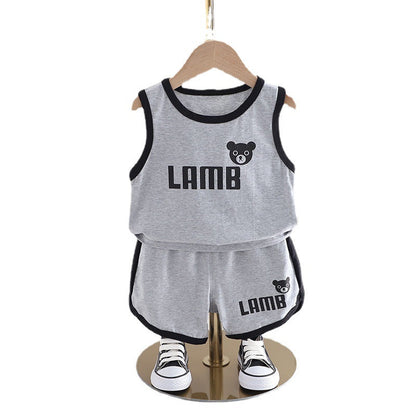Wholesale 2023 Kids Summer Letter Print Thin Sports Two-Piece Set
