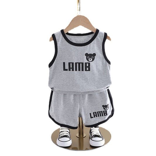 Wholesale 2023 Kids Summer Letter Print Thin Sports Two-Piece Set