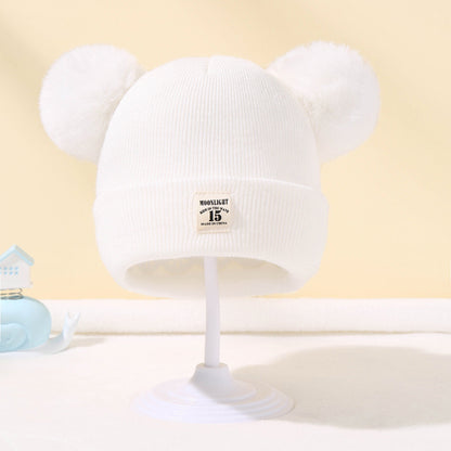 Wholesale acrylic autumn winter solid color woolen kids double ball hat