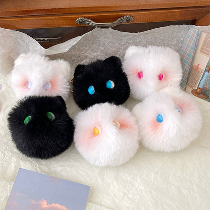 Cute Plush Powder Blusher Cat Alloy Keychains
