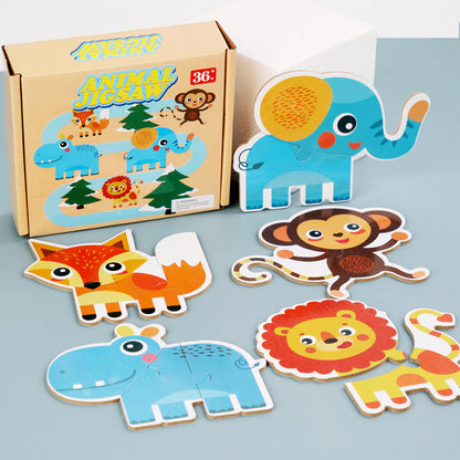Wholesale Children's Wooden Three-dimensional Early Education Enlightenment Cartoon Animal Digital Cognitive Assembling Puzzle Toy
