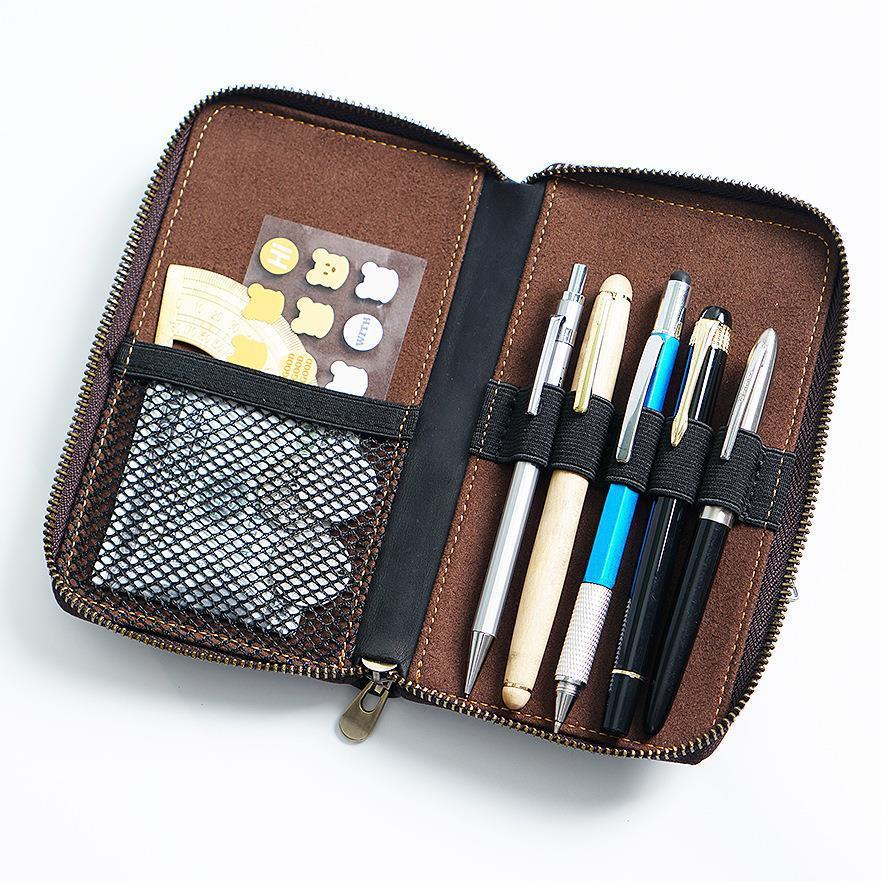 First Layer Cowhide Vintage Zipper Pen Storage Bag