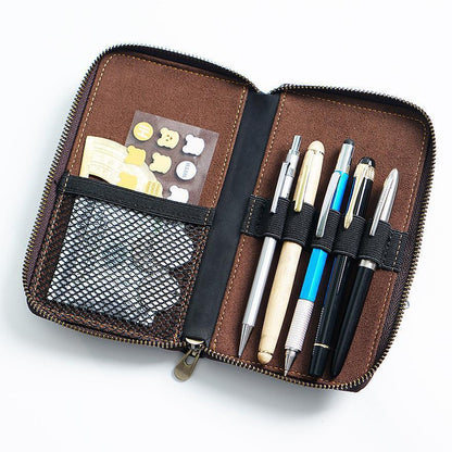 First Layer Cowhide Vintage Zipper Pen Storage Bag