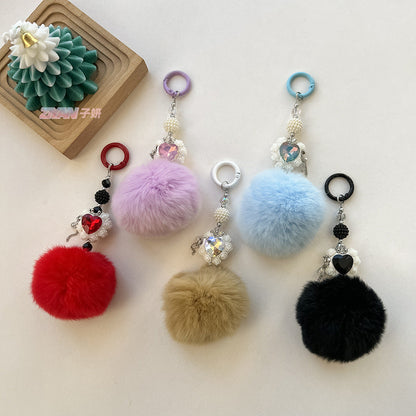 Hair Ball Heart-shaped Rose Diamond Ball Keychain