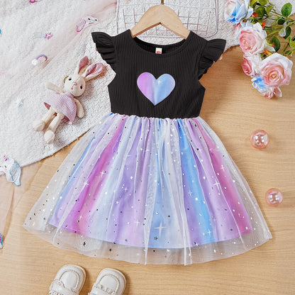 Children's Summer Colorful Love Five-pointed Star Mesh Dress