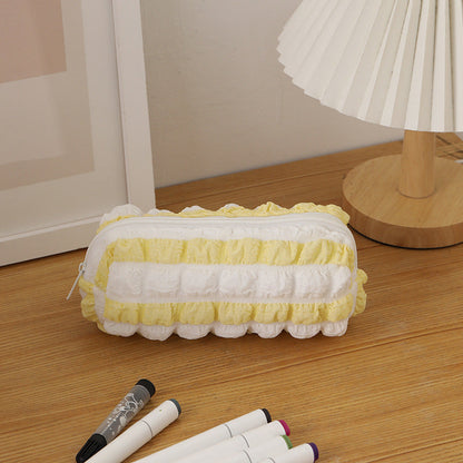 Color Block Striped Large Capacity Pencil Case