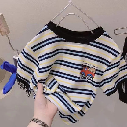 Whoelsale Cotton Loose Striped Short Sleeved