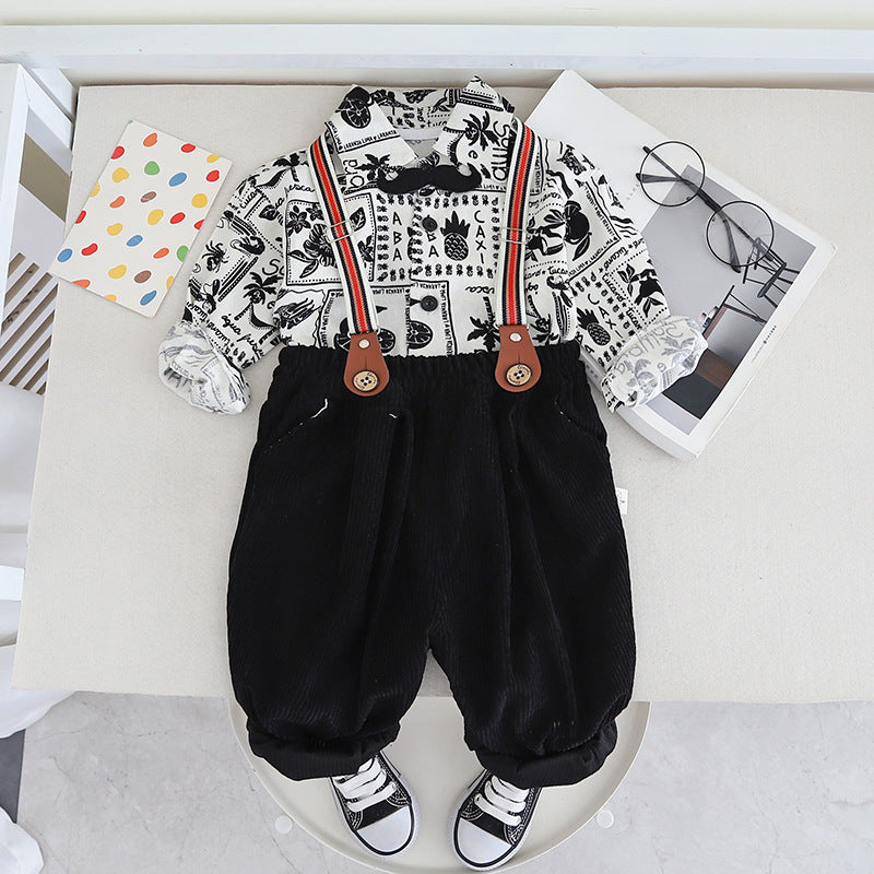 Children's Cotton Casual Long Sleeved Shirt Two-piece Set