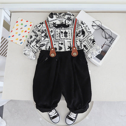 Children's Cotton Casual Long Sleeved Shirt Two-piece Set