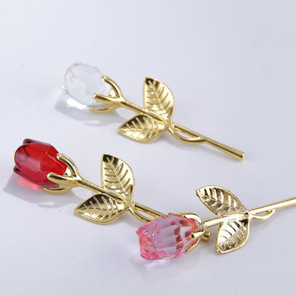 Metal Pole Crystal Rose Handicraft Ornaments