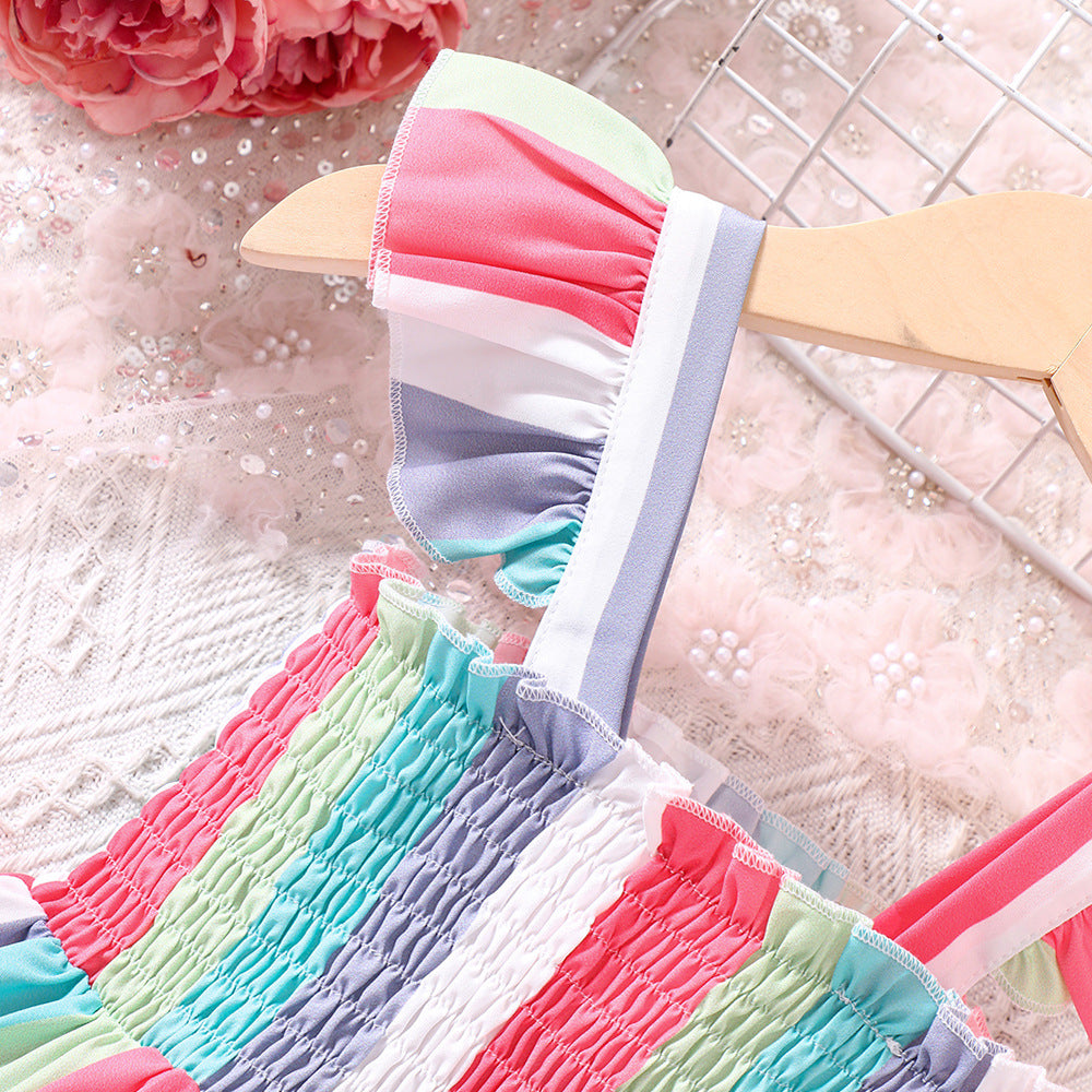 Kids Summer Sling Rainbow Stripes Polyester Fiber Baby Clothes