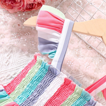 Kids Summer Sling Rainbow Stripes Polyester Fiber Baby Clothes