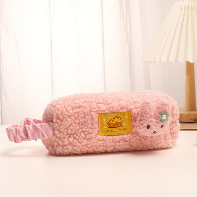 Portable Lamb Wool Large Capacity Simple Pencil Case
