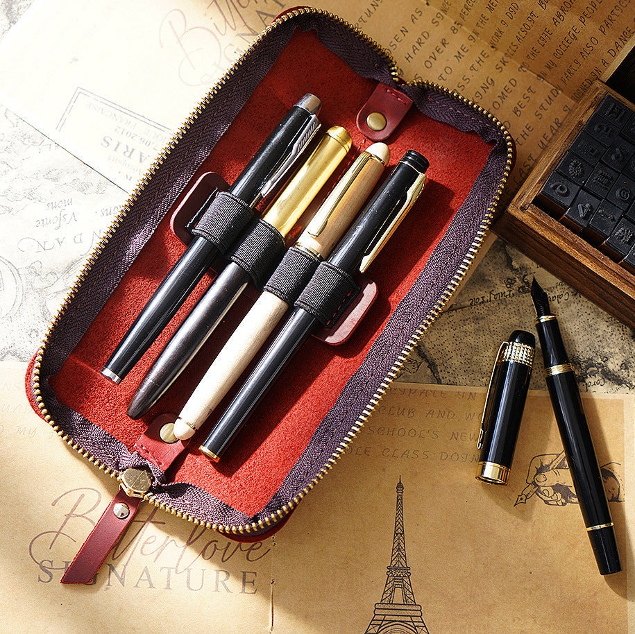 Leather Zipper Zipper Mini Small Portable Simple Pen Bag
