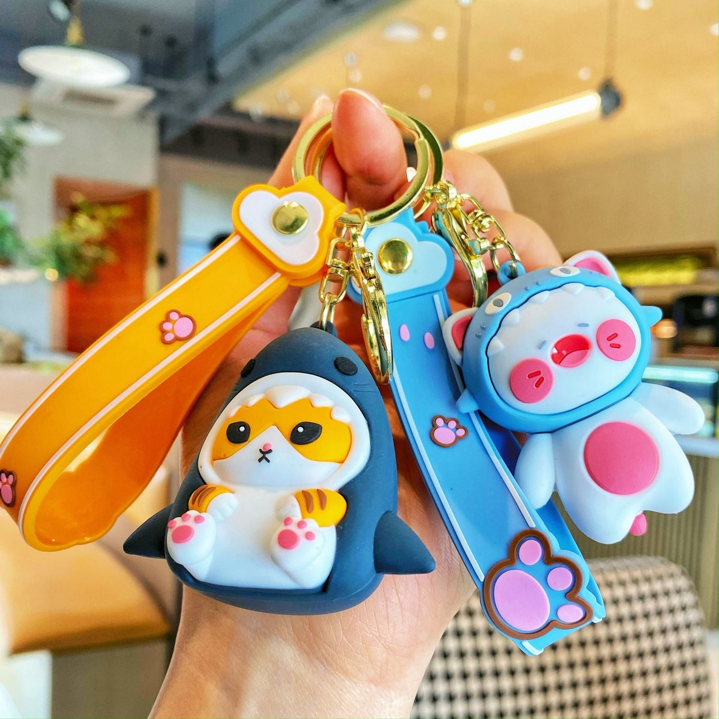 Cartoon Keychains Shark Cat Schoolbag Silicone Cute Keychain
