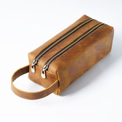 Leather Simple Large -capacity Creative Double -layer Zipper Bag