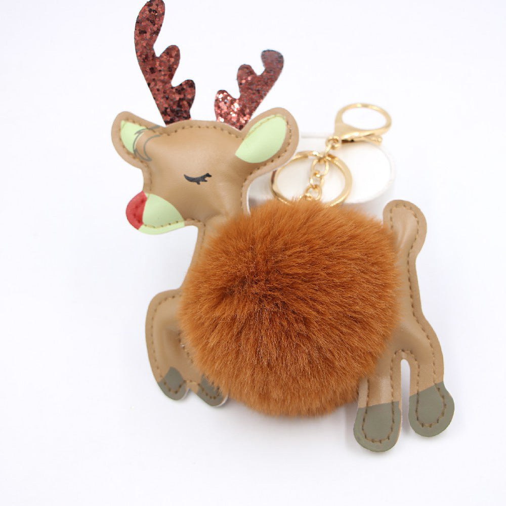 Christmas Deer Plush Ball Keychain