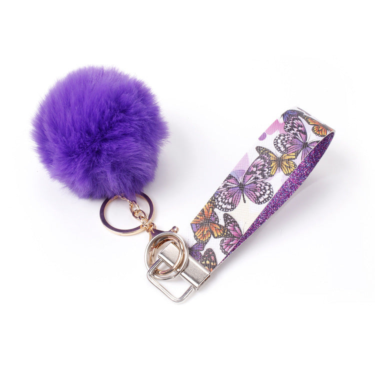 PU Leather Fur Ball Keychain