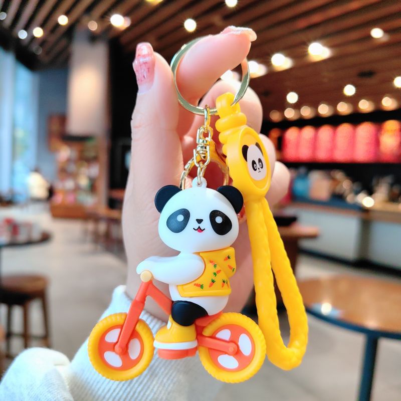 Cartoon Cycling Panda PVC Keychain Cute Keychain