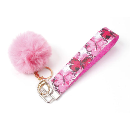 PU Leather Fur Ball Keychain