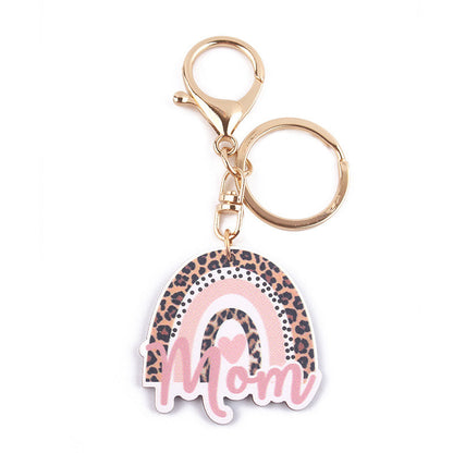 Cartoon Western Rainbow MAMA Wooden Small Keychains