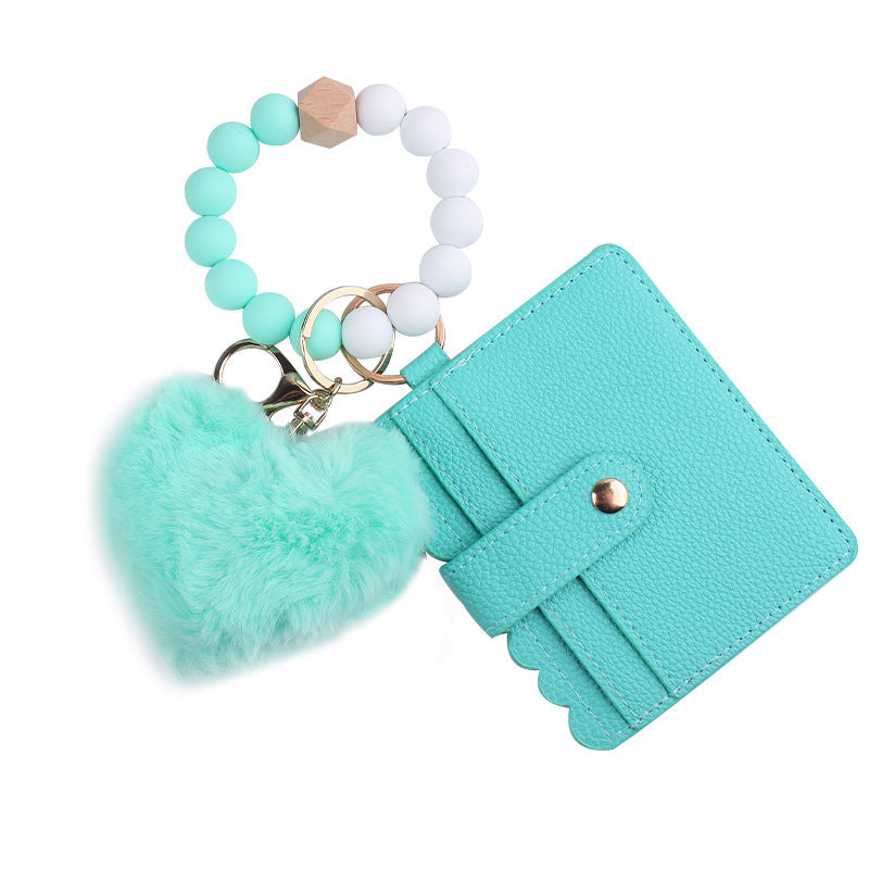 Heart Shape Fur Ball Card Holder Silicone Beaded