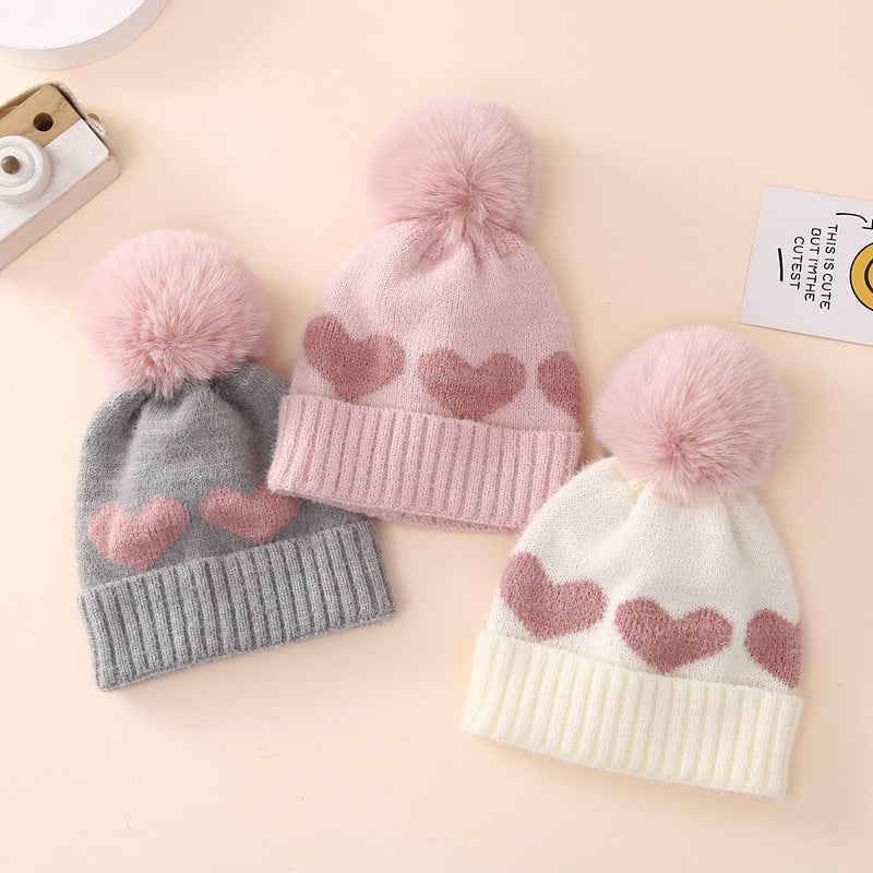 Wholesale Children's Winter Hat Fur Ball Knitted Hat Scarf Gloves Set