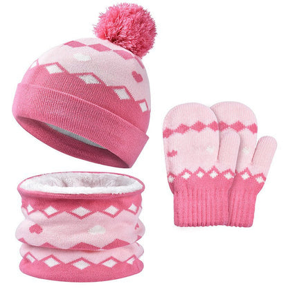 Wholesale Children's Winter Hat Knitted Woolen Scarf Gloves Set