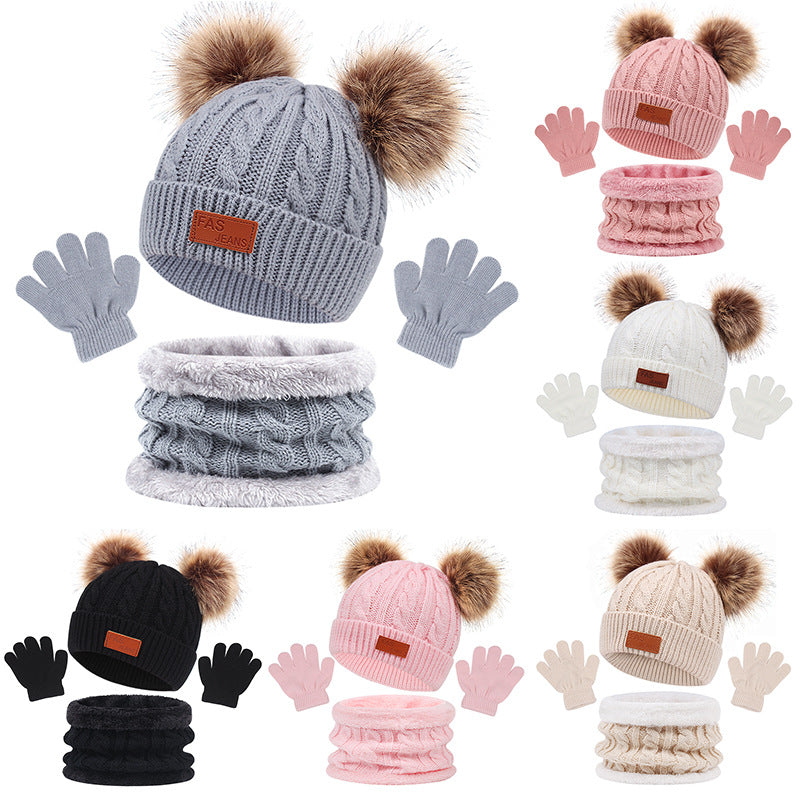 Wholesale Children Woolen Hat Scarf Gloves Three Piece Set