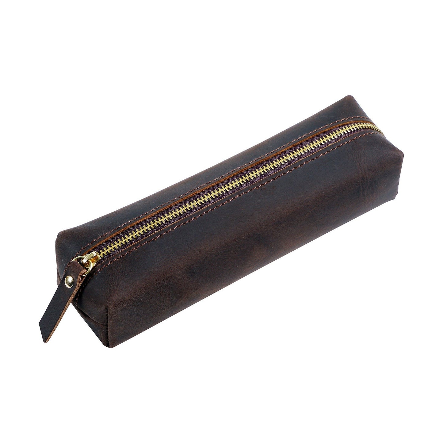 Handmade Cowhide Pen Large Capacity Storage Bag Zipper Pen Bag