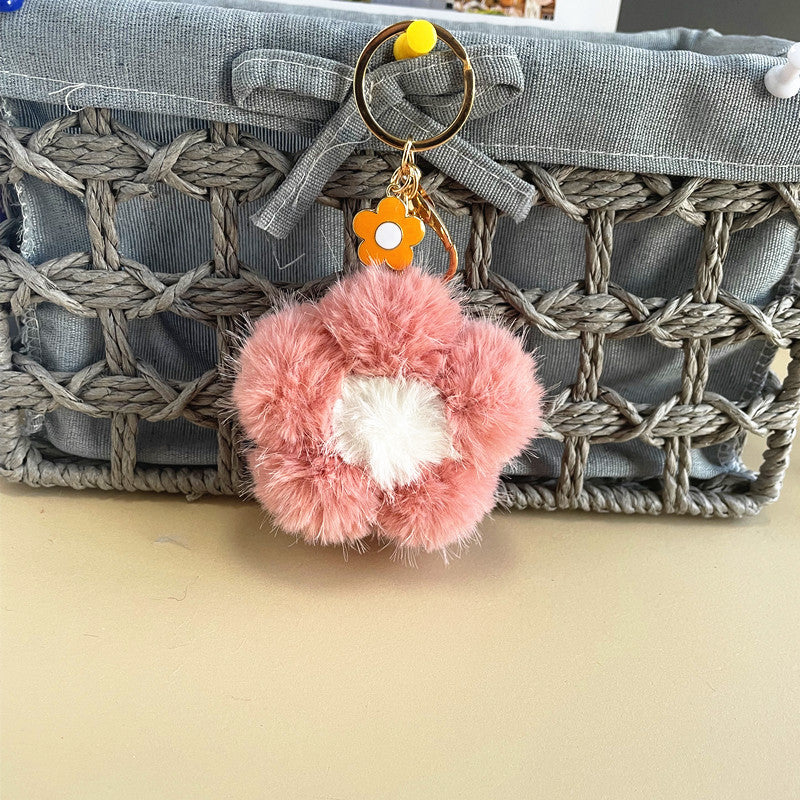 Cherry Blossom Fur Ball Car Keychains