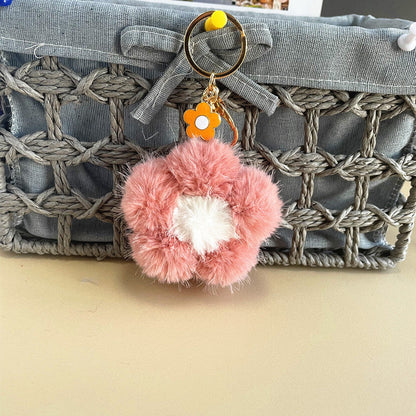 Cherry Blossom Fur Ball Car Keychains