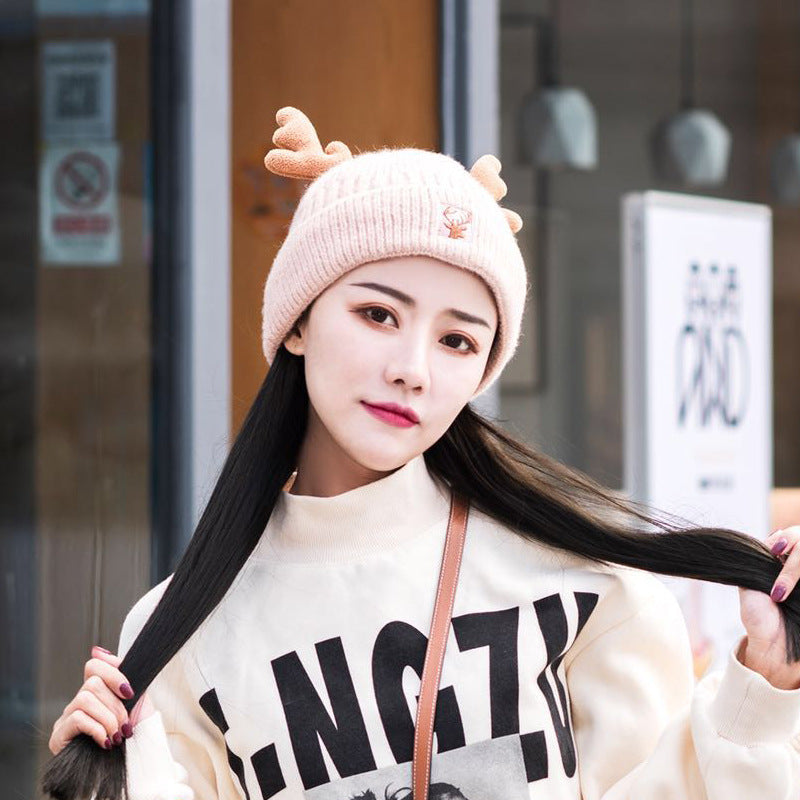 Wholesale Christmas Hat Winter Plush Warm Knitted Hat Cute Antler Beanie