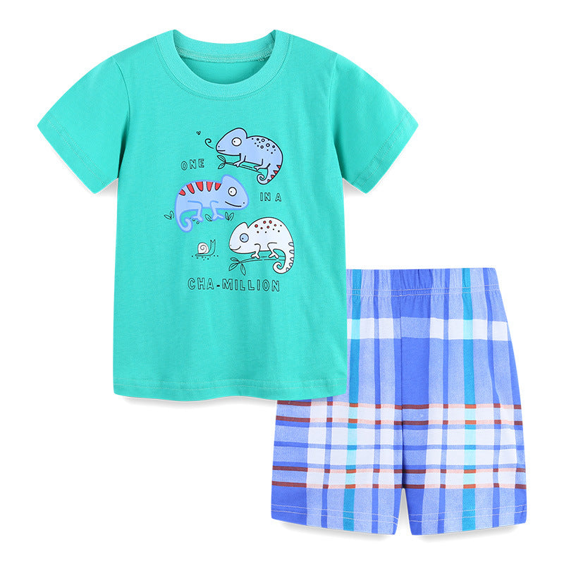 Knitted cotton boys' short sleeve two piece cartoon