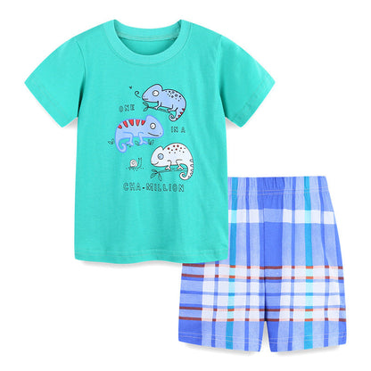 Knitted cotton boys' short sleeve two piece cartoon