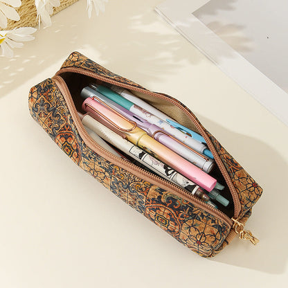 Retro Patterned Leather Large Capacity Pencil Case