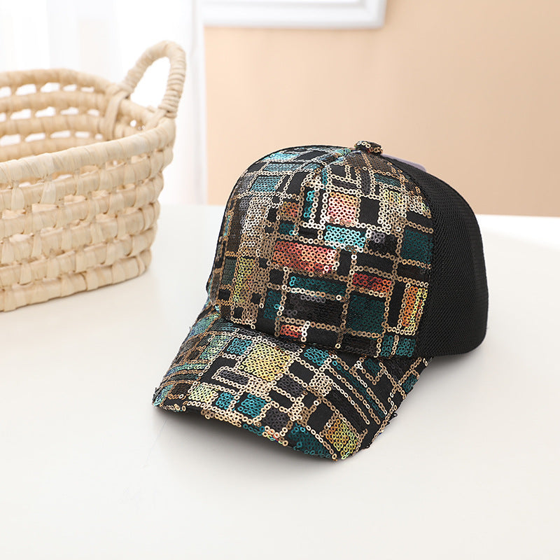 Colorful Sequin Mesh Breathable Stitching Children's Baseball Cap