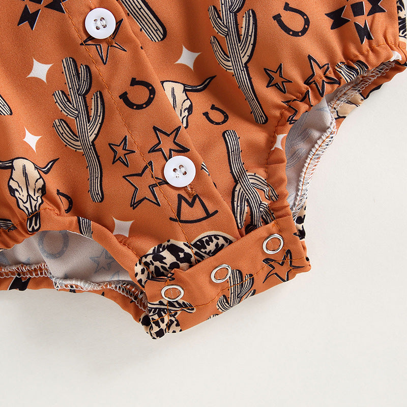 Cotton Boys Shirt Aztec Western Style Denim Cactus Jumpsuit