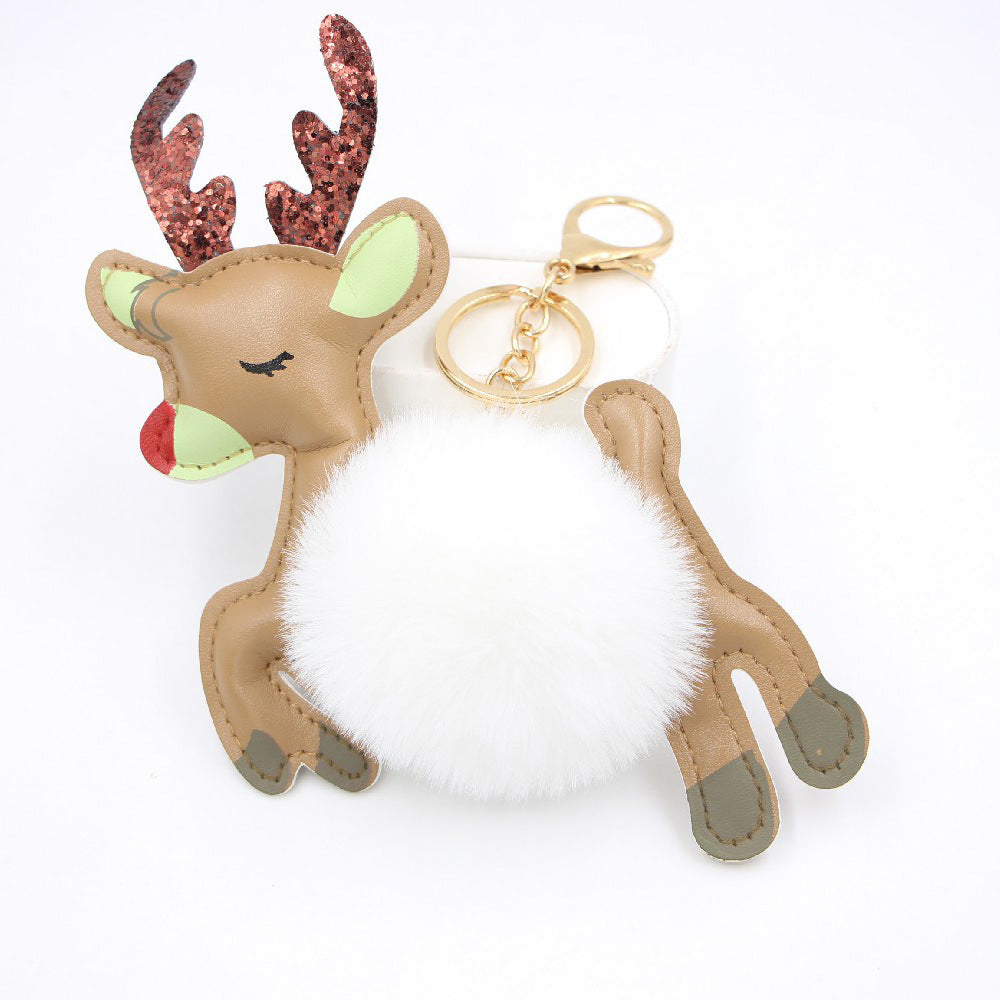 Christmas Deer Plush Ball Keychain