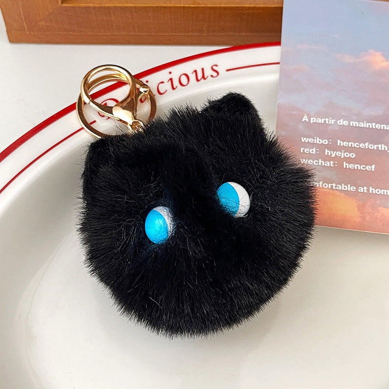 Cute Plush Powder Blusher Cat Alloy Keychains