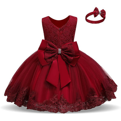 Children's One Year Old Bow Tie Lace Polyester Dresses