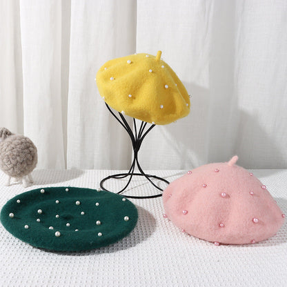 Wholesale Autumn and Winter Pearl Children's Beret Pearl Hat