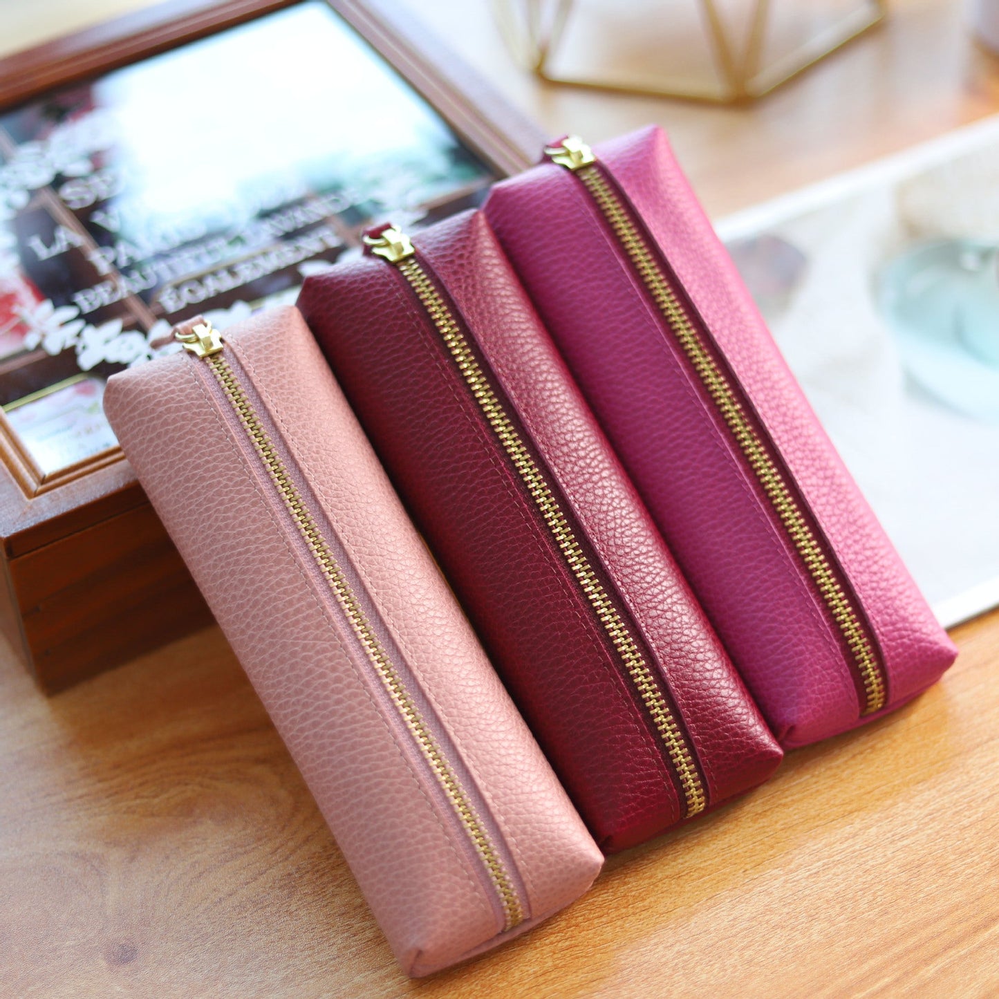 Cowhide Lychee Zipper Creative Pencil Case