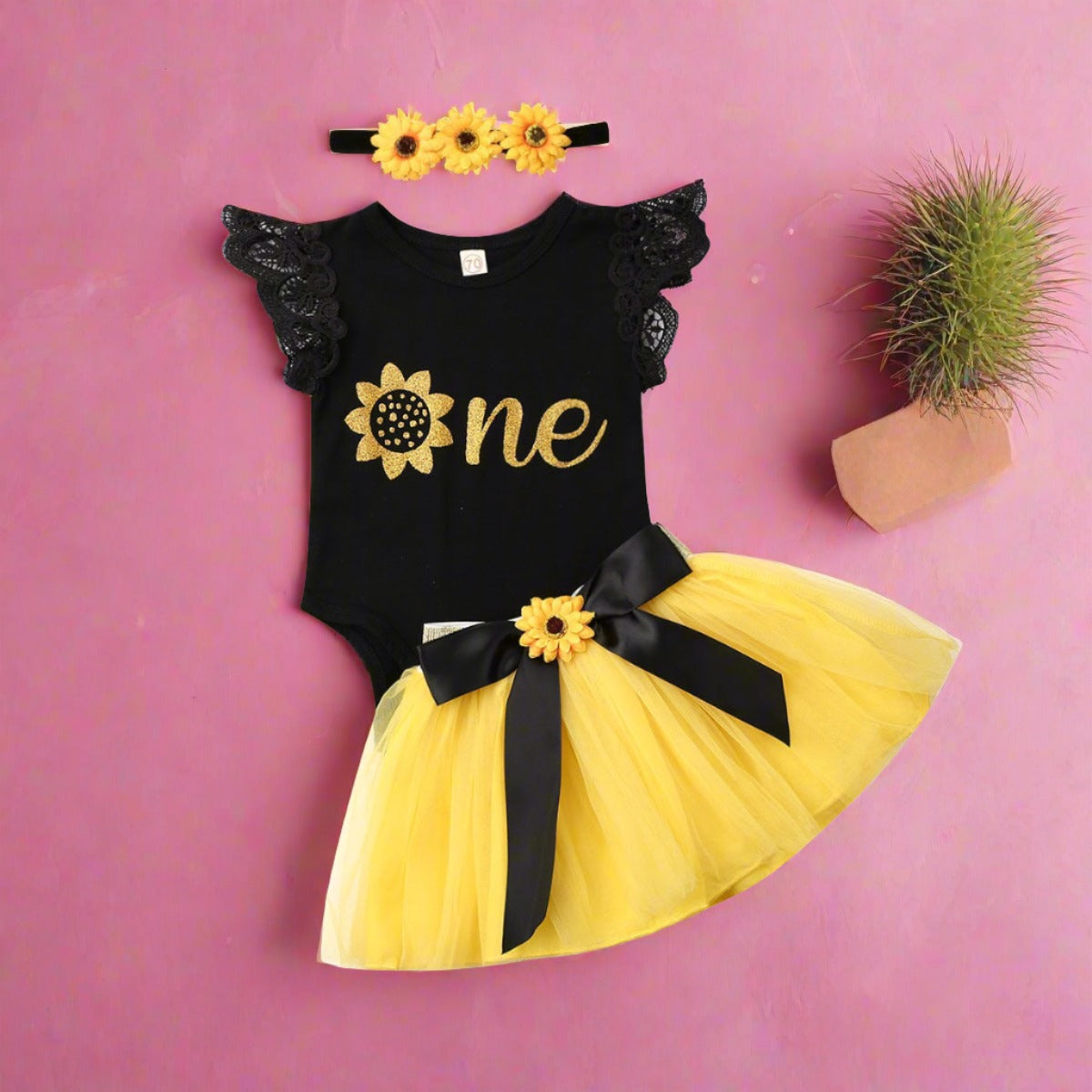Baby Little Black Bow Gauze Dress Three-piece set