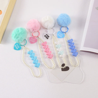 Colorful Love Fur Ball Beaded Keychain