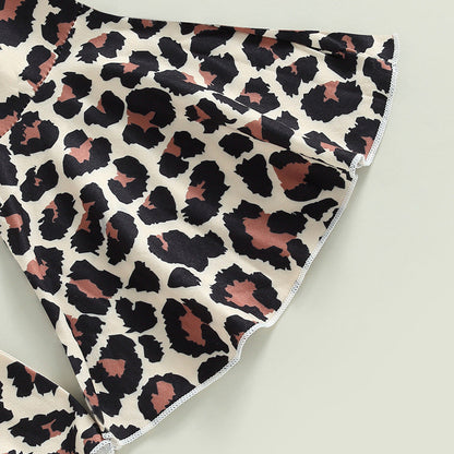 Wholesale Cotton Children's Flying Sleeve Top Leopard Print Bell Bottoms Two-piece Set