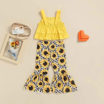 Cotton Children's Camisole Flower Flared Pants Suit