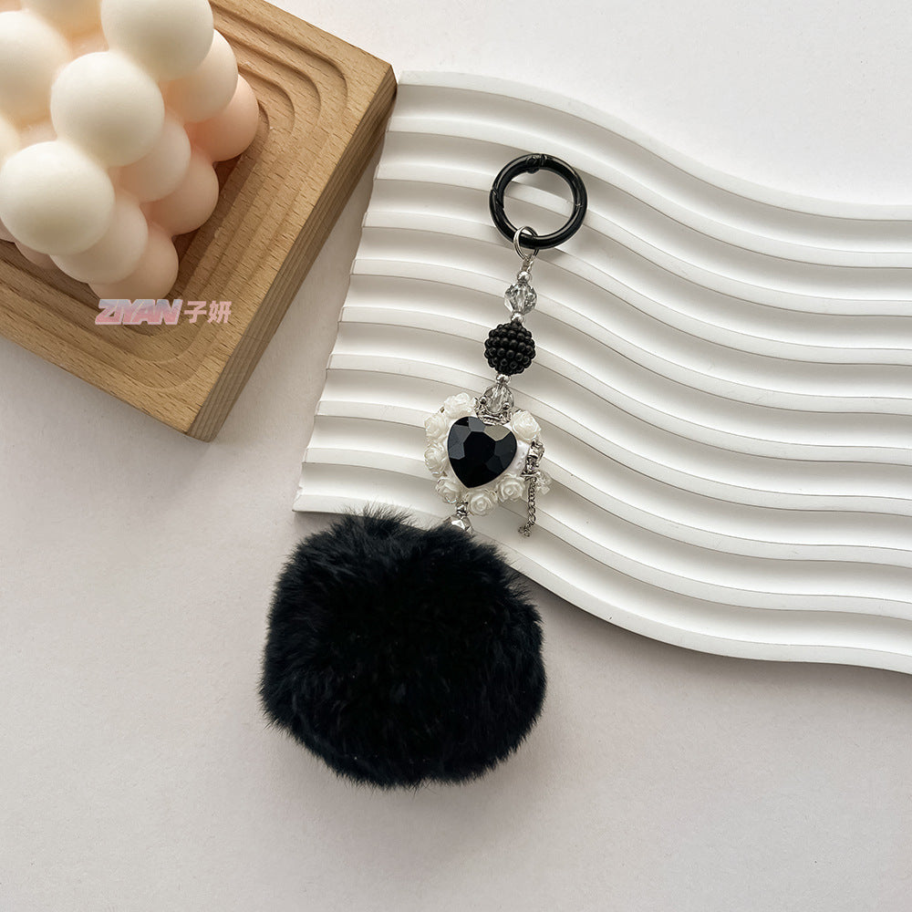 Hair Ball Heart-shaped Rose Diamond Ball Keychain