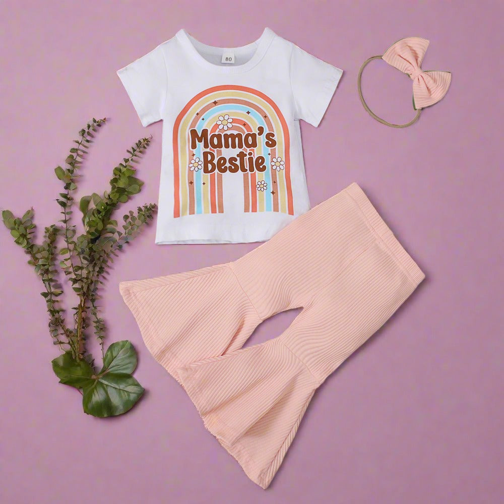 Children's MAMA Rainbow Pants Hair Rope Three-piece Set
