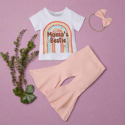 Children's MAMA Rainbow Pants Hair Rope Three-piece Set
